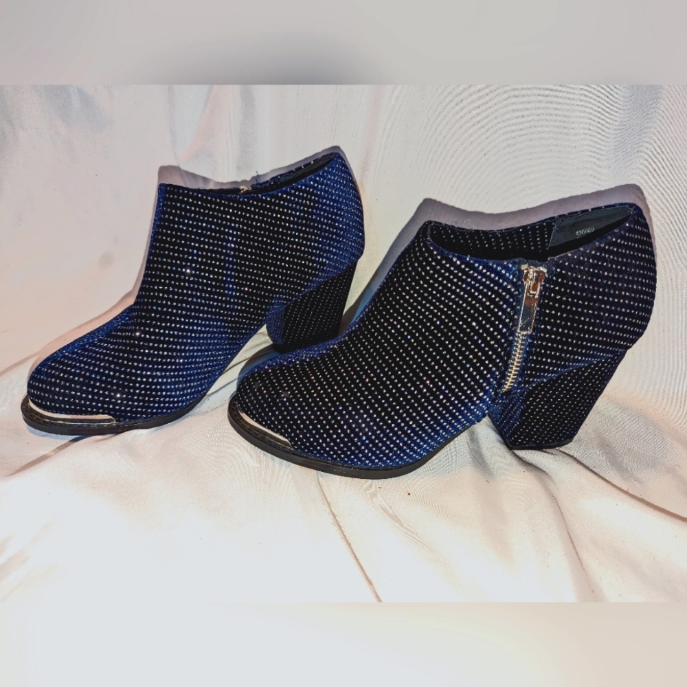 Joan Boyce Valerie Velvet and Studded Bootie, US Size 7.5, Navy Blue